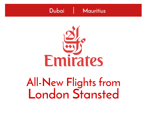 New Emirates Routes from London Stansted logo.